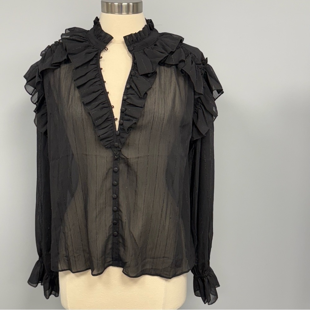 NWT Fate Sheer Black Lace Blouse M Whimsigoth Witchcore Edwardian Vampire Top - Picture 2 of 13